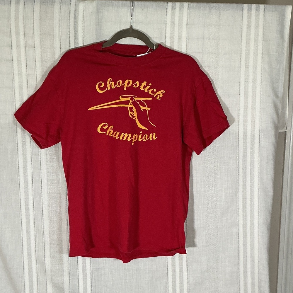 Soffe Red Tee with Yellow Chopstick Champion Graphic